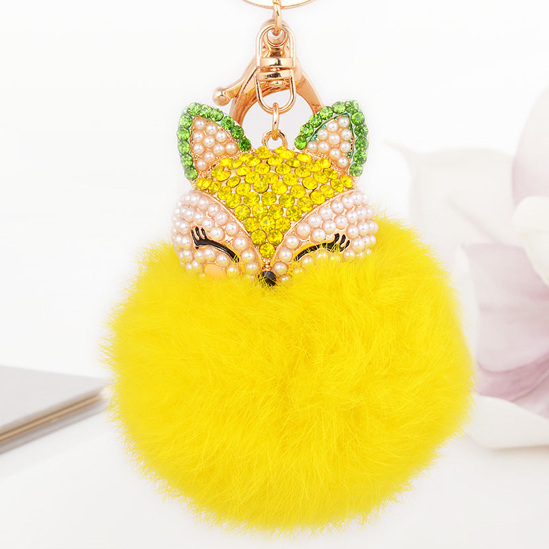 Wholesale Diamond Fox Head Rabbit Hair Hairball Zinc Alloy Keychains